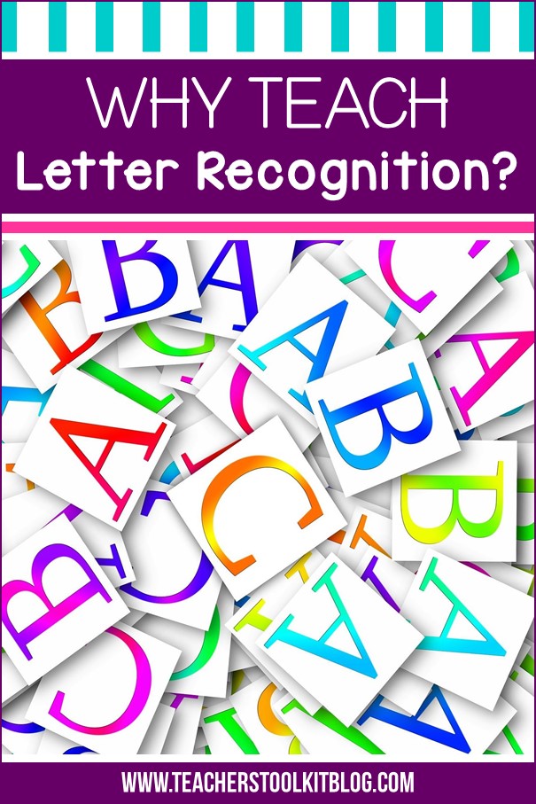 Image of letters of the alphabet with text "Why Teach Letter Recognition"