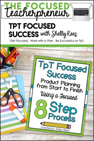 Image of desk with text "TPT Focused Success Course"