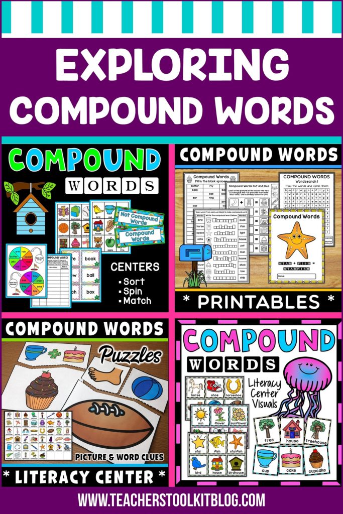 Image with compound word activities with text "Exploring Compound Words with Elementary Students