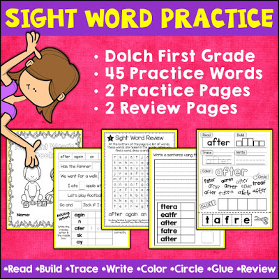 Cover Image of Dolch First Grade Sight Words Practice and Review Worksheet Pack