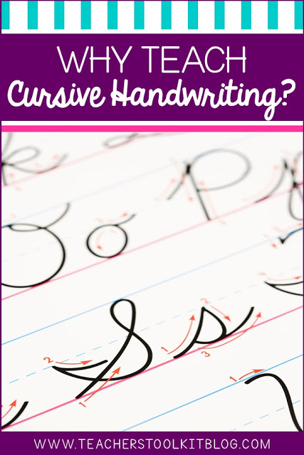 Image of cursive handwriting on notepaper, with text "why teach cursive handwriting"