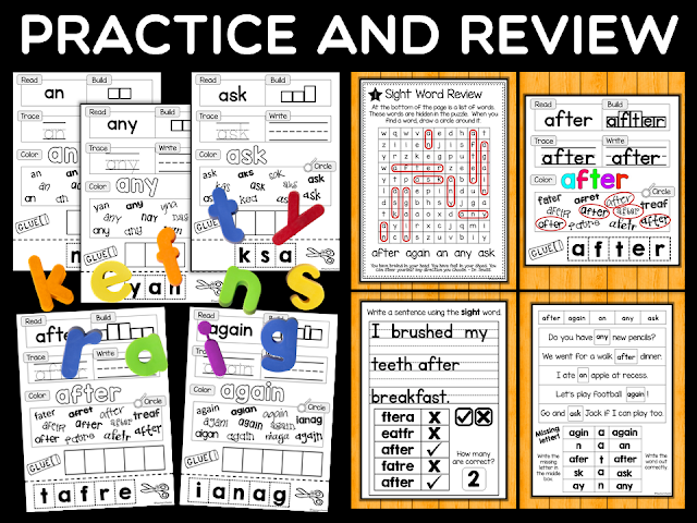 Preview of Dolch Sight Words Practice and Review Worksheets for first grade