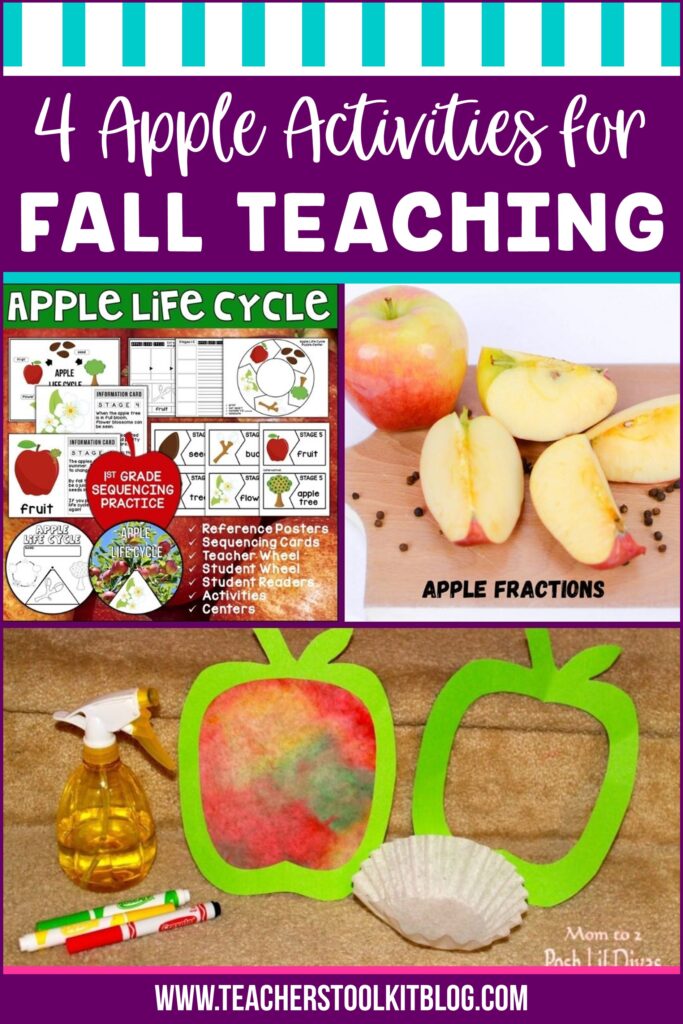 Images of apple activities with text "4 apple activities for fall teaching"