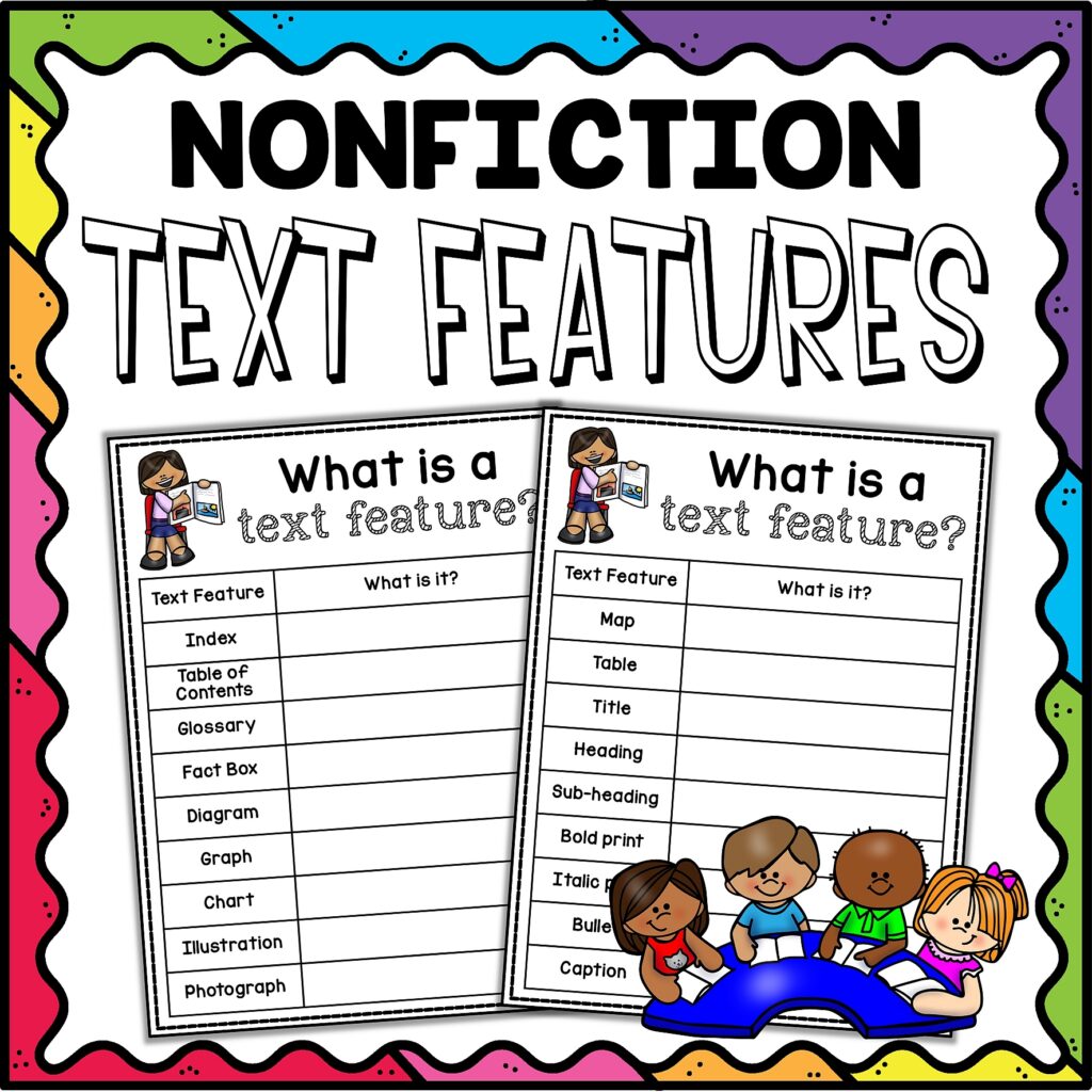 Nonfiction Text Features Worksheets with text "What is a text feature"