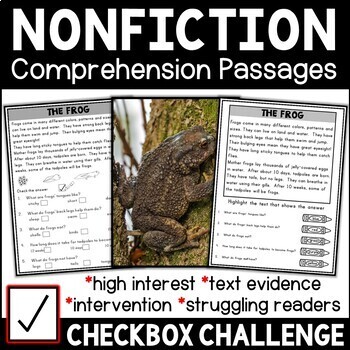 Nonfiction comprehension passages for young readers.