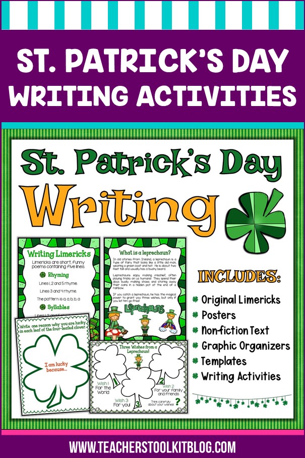 Image of St. Patrick's Day symbols with text "St. Patrick's Day Writing"