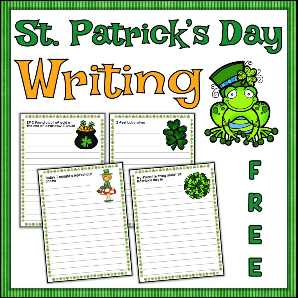 Image of St. Patrick's Day symbols with text "St. Patricks' Day Writing Free"