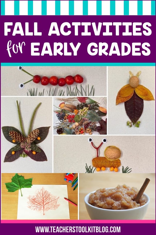 Image of fall craft activities with text "Fall Activities for Early Grades"
