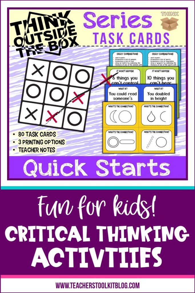 Image of thinking skills problem task cards with text "Think Outside of the Box Task Cards"