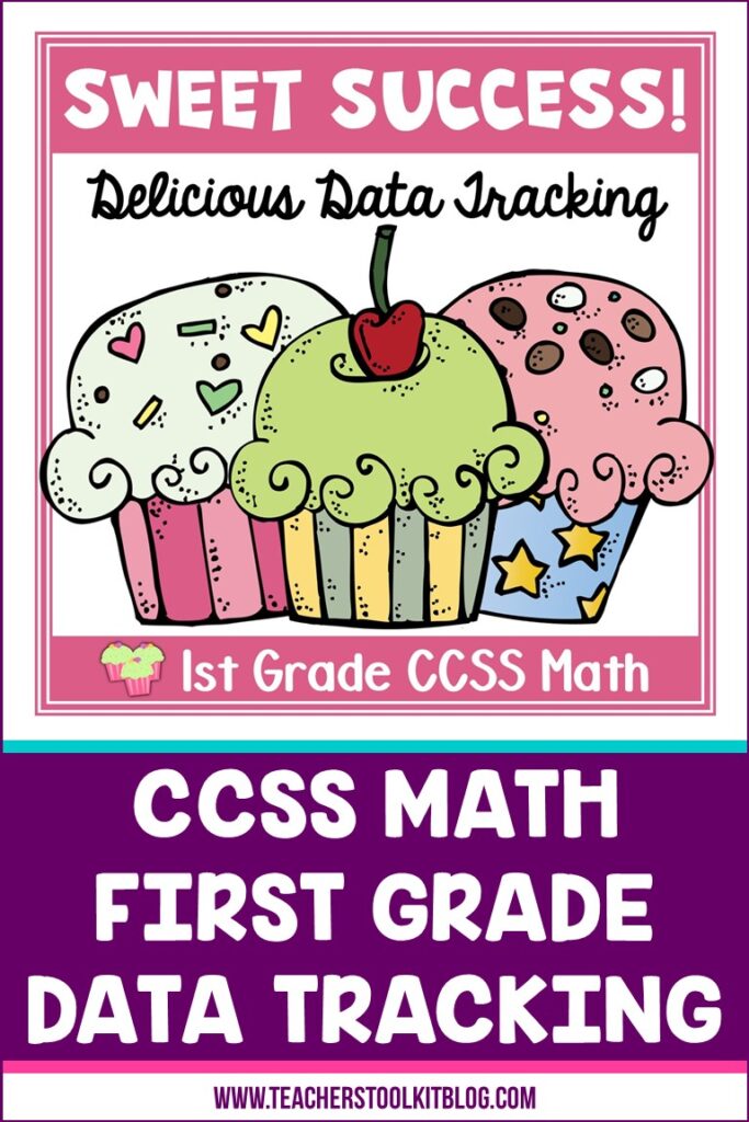 Image of cupcakes with text "Sweet Success Delicious Data Tracking for First Grade CCSS Math"