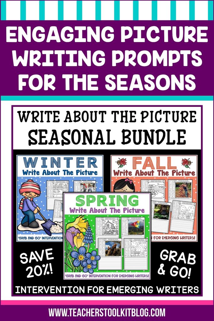 Image of seasonal signs and symbols with text "Write about the picture seasonal bundle"